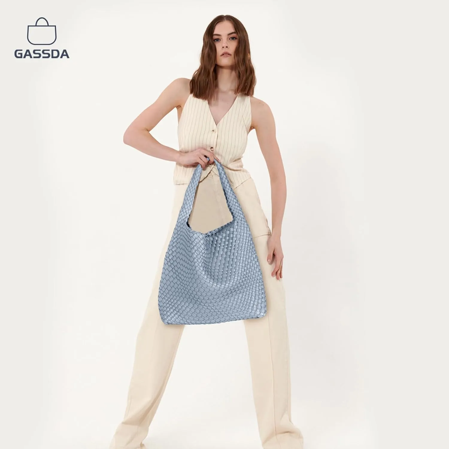 Woven Bag Purses and Handbags Woven Vegan Leather Tote Shoulder Top-Handle Bag With Purses for Women