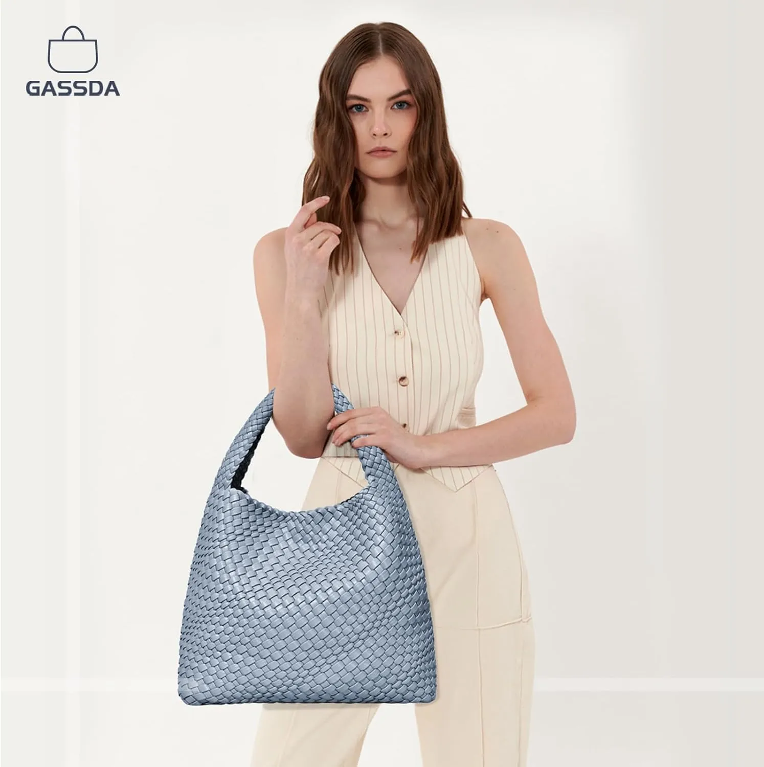 Woven Bag Purses and Handbags Woven Vegan Leather Tote Shoulder Top-Handle Bag With Purses for Women