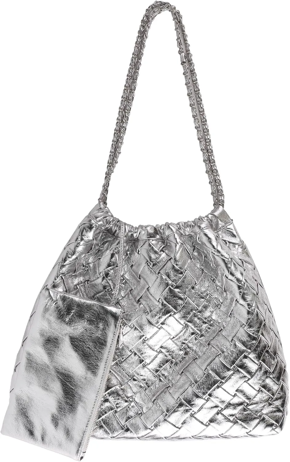 Woven Leather Hobo Handbag for Women with Purses, Large Woven Tote Bag Shoulder Bags 2pcs Purses Set