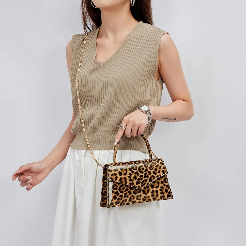 Wristlet Clutch Classic Leopard Print PU Leather Evening Bags For Women Formal Purse, Ladies Stylish Flap Clutch Handbag
