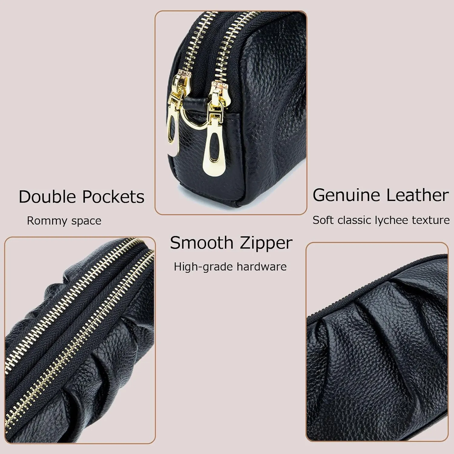 Wristlet Wallets for Women Genuine Leather Wristlet Purses Ladies Ruched Wristlet Clutch Wallet Purses