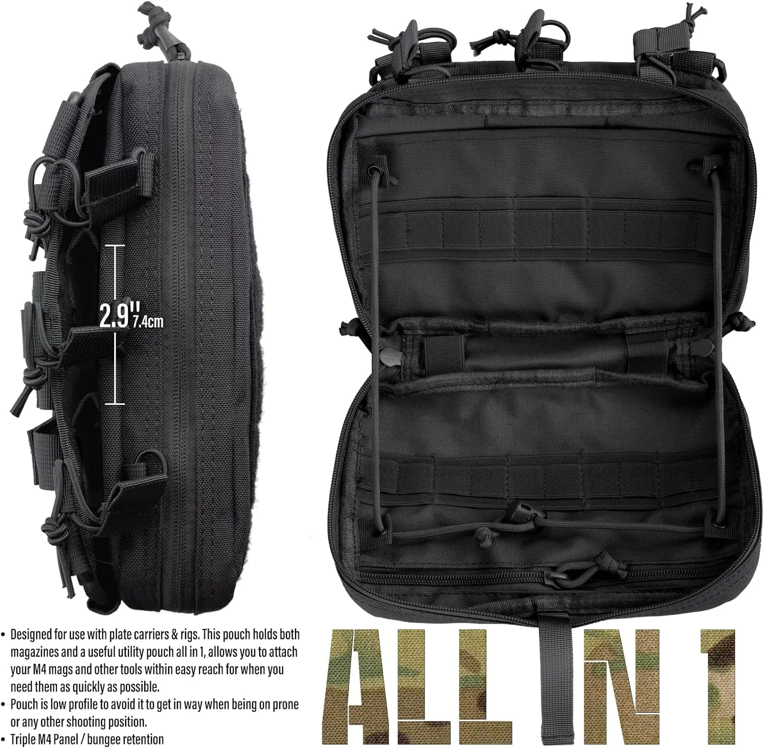 WYNEX Tactical Mag Admin Pouch, Molle Utility Tool Pouch Medical EMT Organizer with Triple Stacker Magazine Holder for M4 M16 Patch Included
