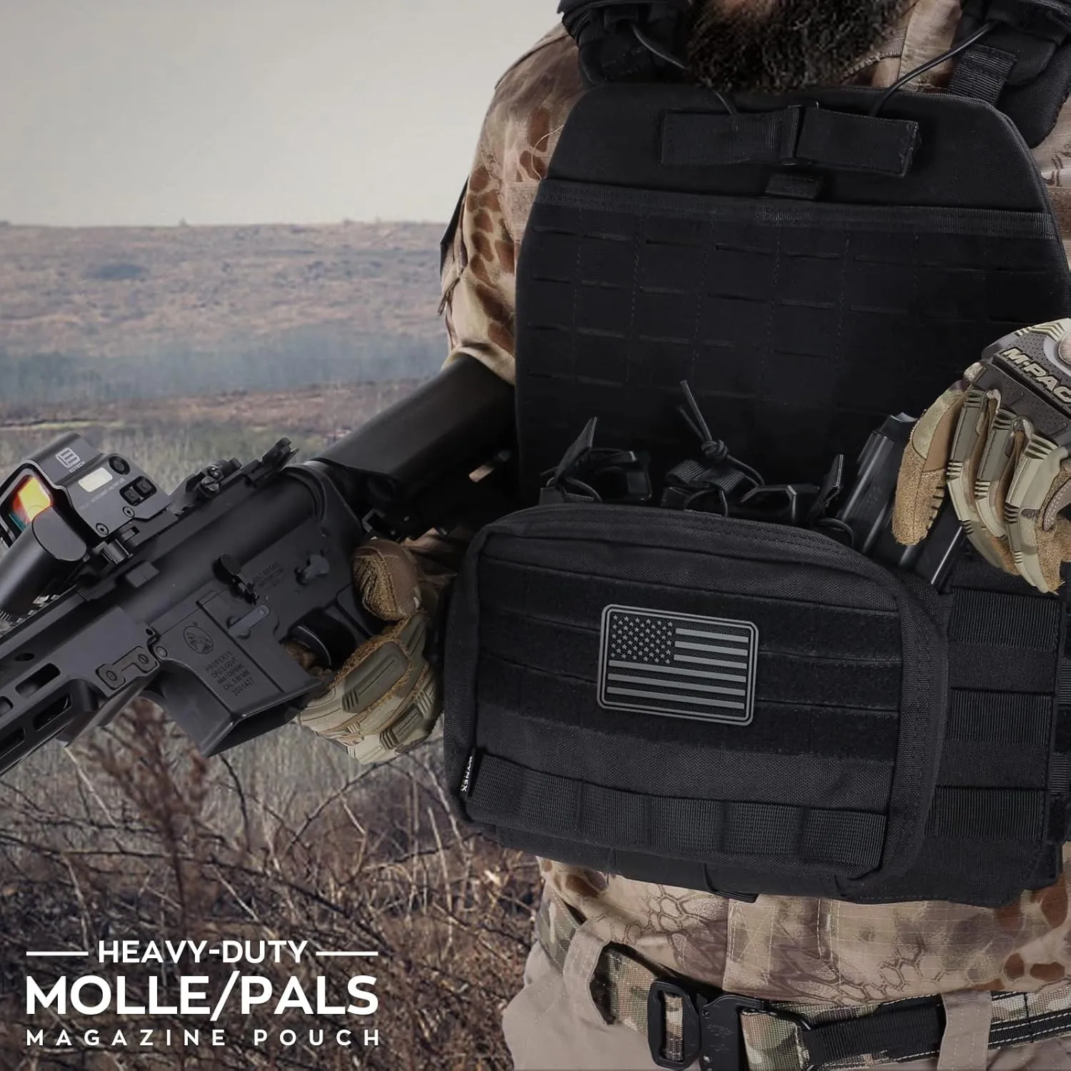 WYNEX Tactical Mag Admin Pouch, Molle Utility Tool Pouch Medical EMT Organizer with Triple Stacker Magazine Holder for M4 M16 Patch Included