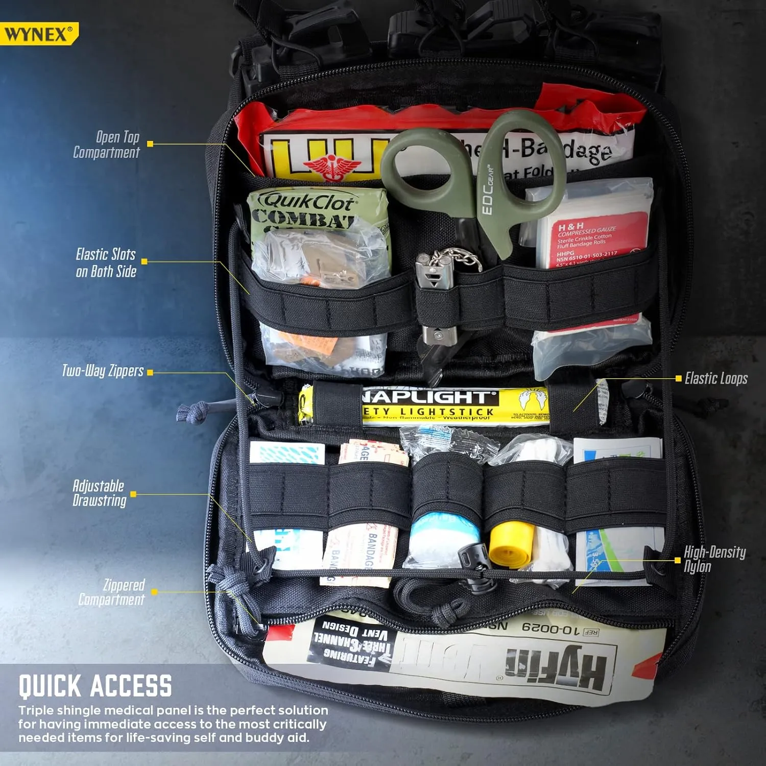 WYNEX Tactical Mag Admin Pouch, Molle Utility Tool Pouch Medical EMT Organizer with Triple Stacker Magazine Holder for M4 M16 Patch Included