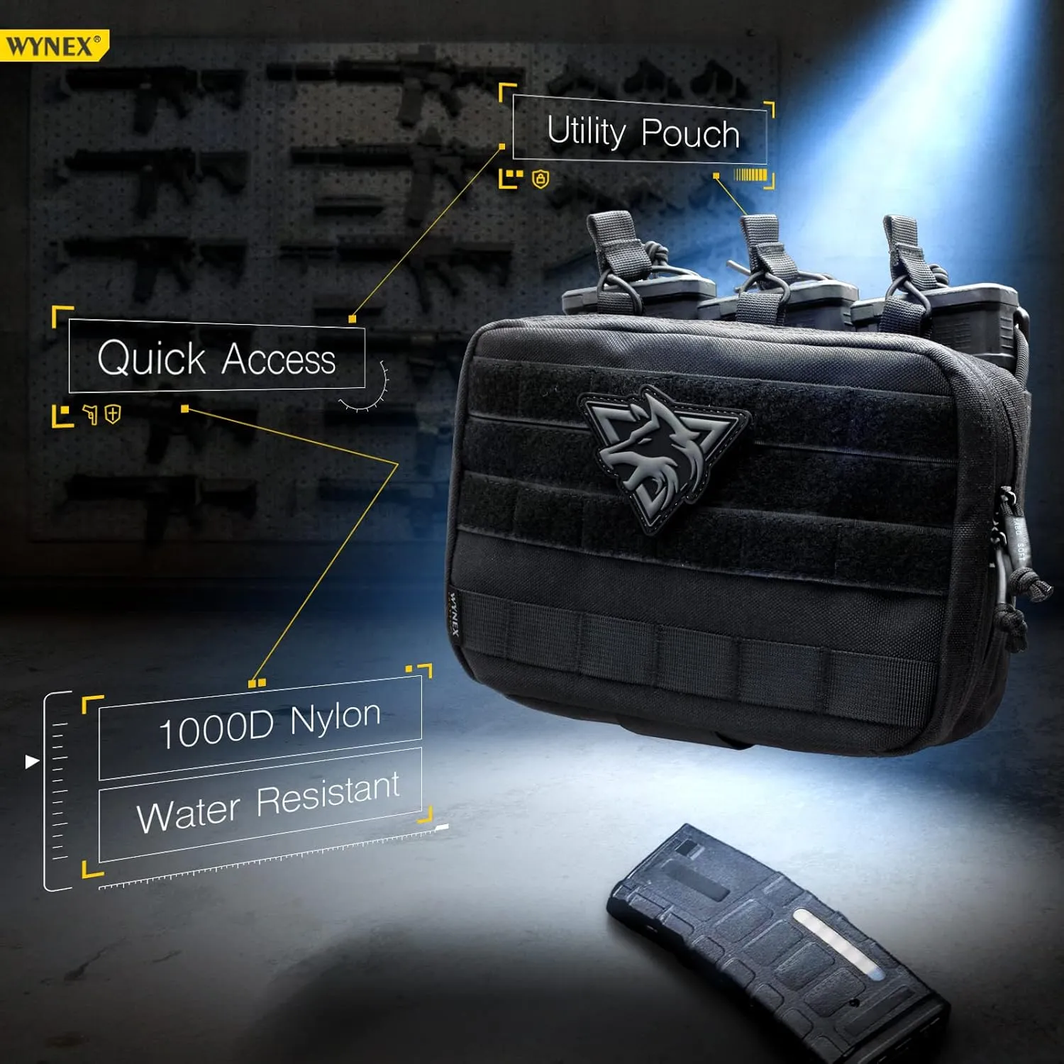 WYNEX Tactical Mag Admin Pouch, Molle Utility Tool Pouch Medical EMT Organizer with Triple Stacker Magazine Holder for M4 M16 Patch Included