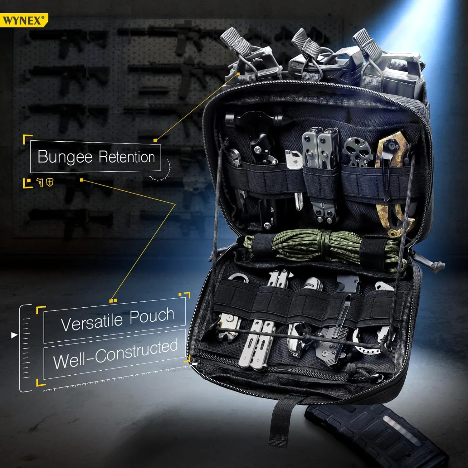 WYNEX Tactical Mag Admin Pouch, Molle Utility Tool Pouch Medical EMT Organizer with Triple Stacker Magazine Holder for M4 M16 Patch Included