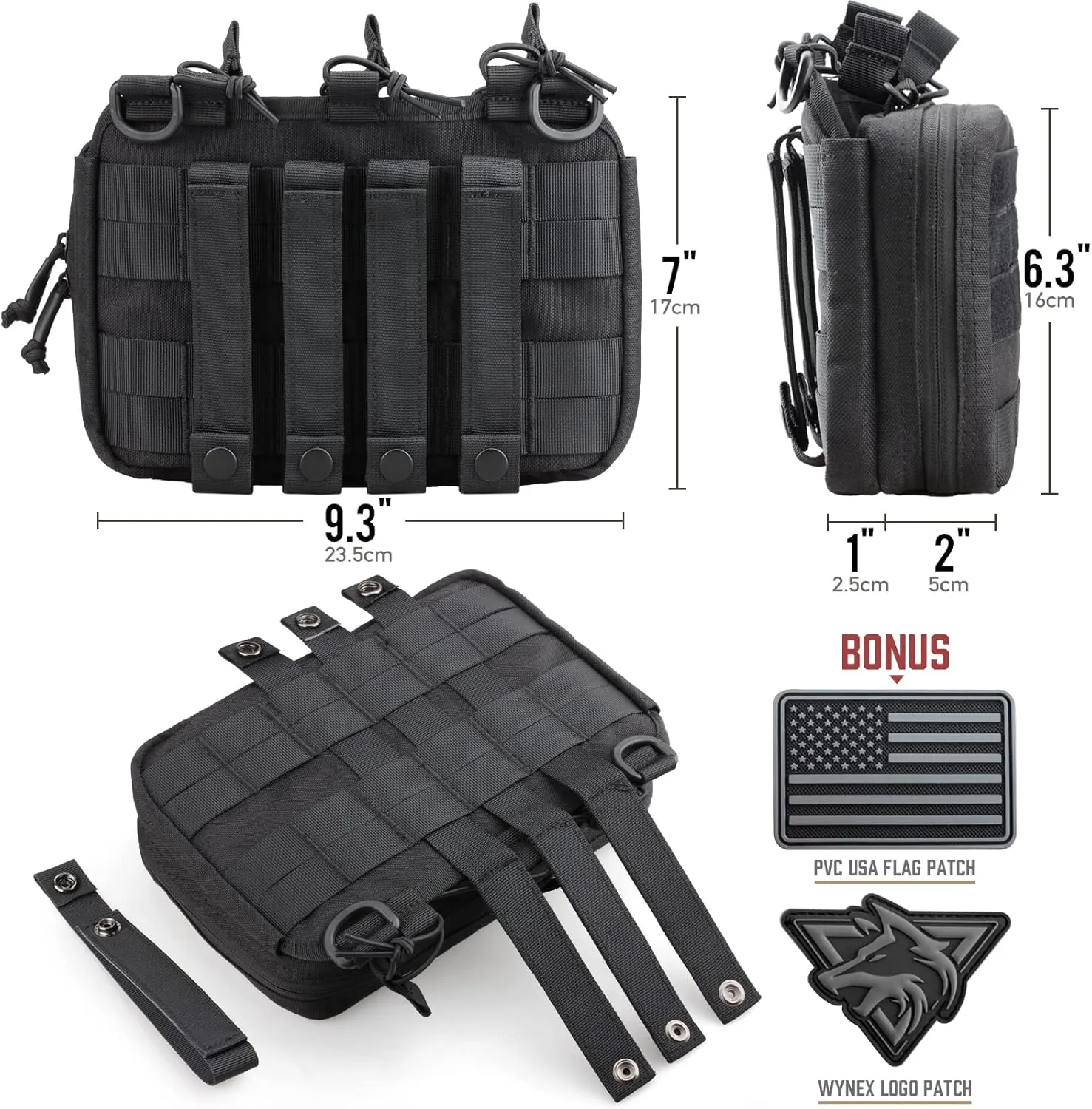 WYNEX Tactical Mag Admin Pouch, Molle Utility Tool Pouch Medical EMT Organizer with Triple Stacker Magazine Holder for M4 M16 Patch Included