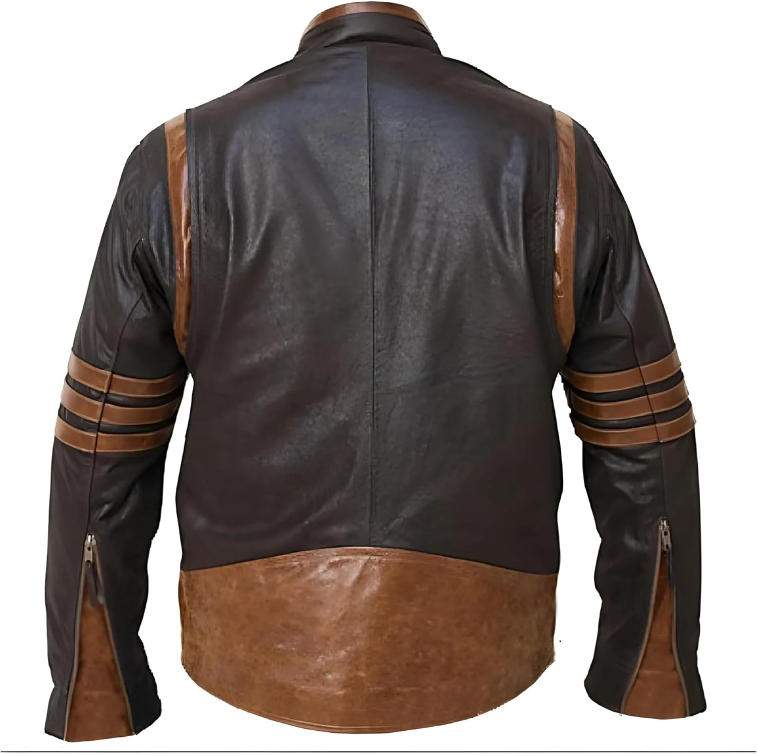 X Men Wolverine Striped Brown Leather Jacket For Men's For Wolverine Logan fans