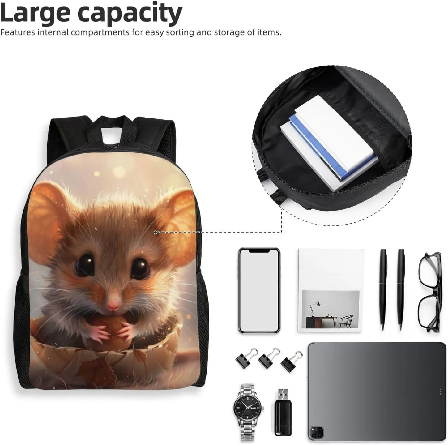 Xerial Cute Hamster Backpack Waterproof Anti Theft Durable Light Laptop Bag Backpacks For Women Men Travel Gym Backpack