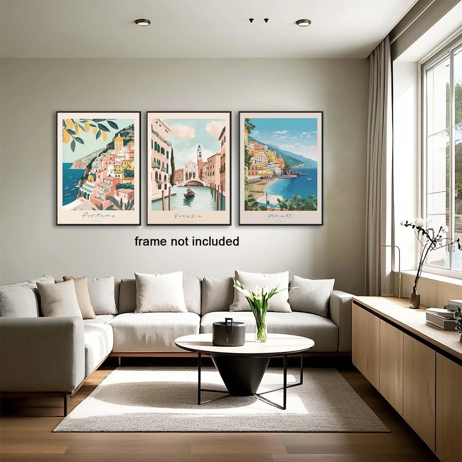 XLARTMY Italy Amalfi Coast Travel Posters Wall Art Canvas Decor City Landscape Blue Venice Coast Painting Beach Modern Artwork for Living Room Bedroom Bathroom Office Set of 3 12x16in Unframed