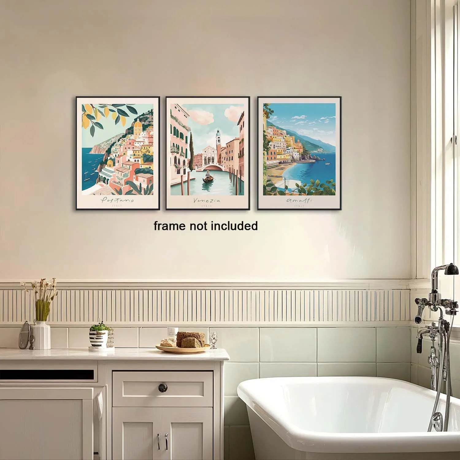 XLARTMY Italy Amalfi Coast Travel Posters Wall Art Canvas Decor City Landscape Blue Venice Coast Painting Beach Modern Artwork for Living Room Bedroom Bathroom Office Set of 3 12x16in Unframed