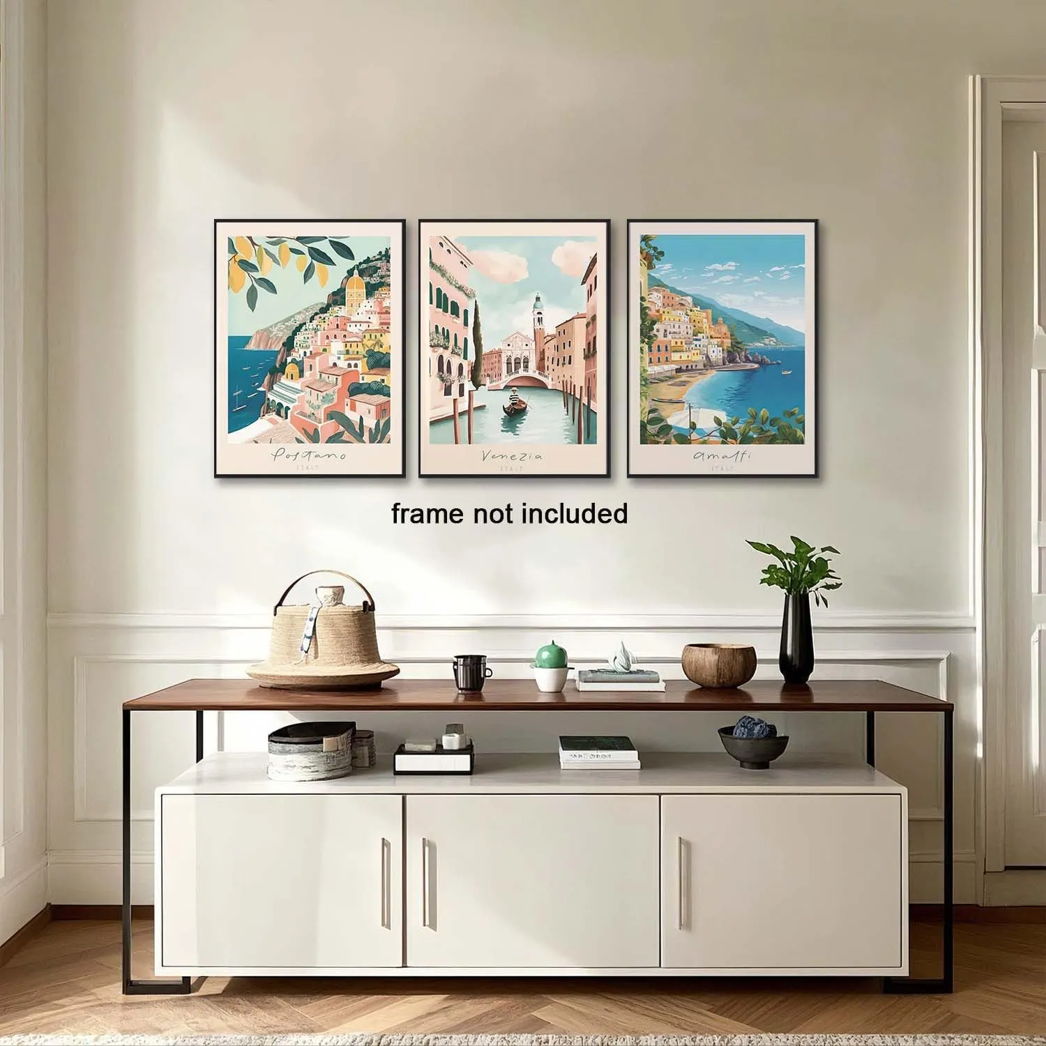 XLARTMY Italy Amalfi Coast Travel Posters Wall Art Canvas Decor City Landscape Blue Venice Coast Painting Beach Modern Artwork for Living Room Bedroom Bathroom Office Set of 3 12x16in Unframed