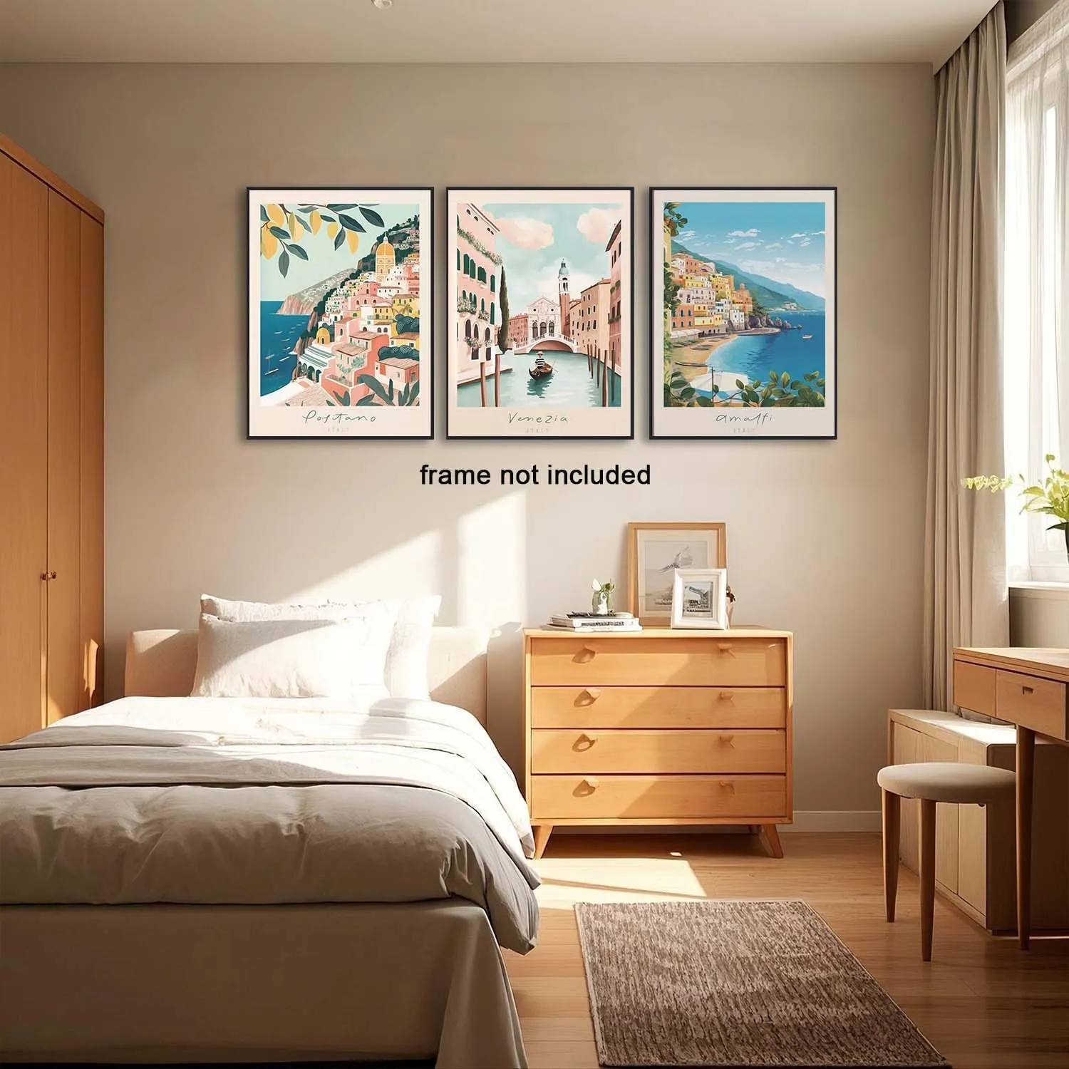 XLARTMY Italy Amalfi Coast Travel Posters Wall Art Canvas Decor City Landscape Blue Venice Coast Painting Beach Modern Artwork for Living Room Bedroom Bathroom Office Set of 3 12x16in Unframed