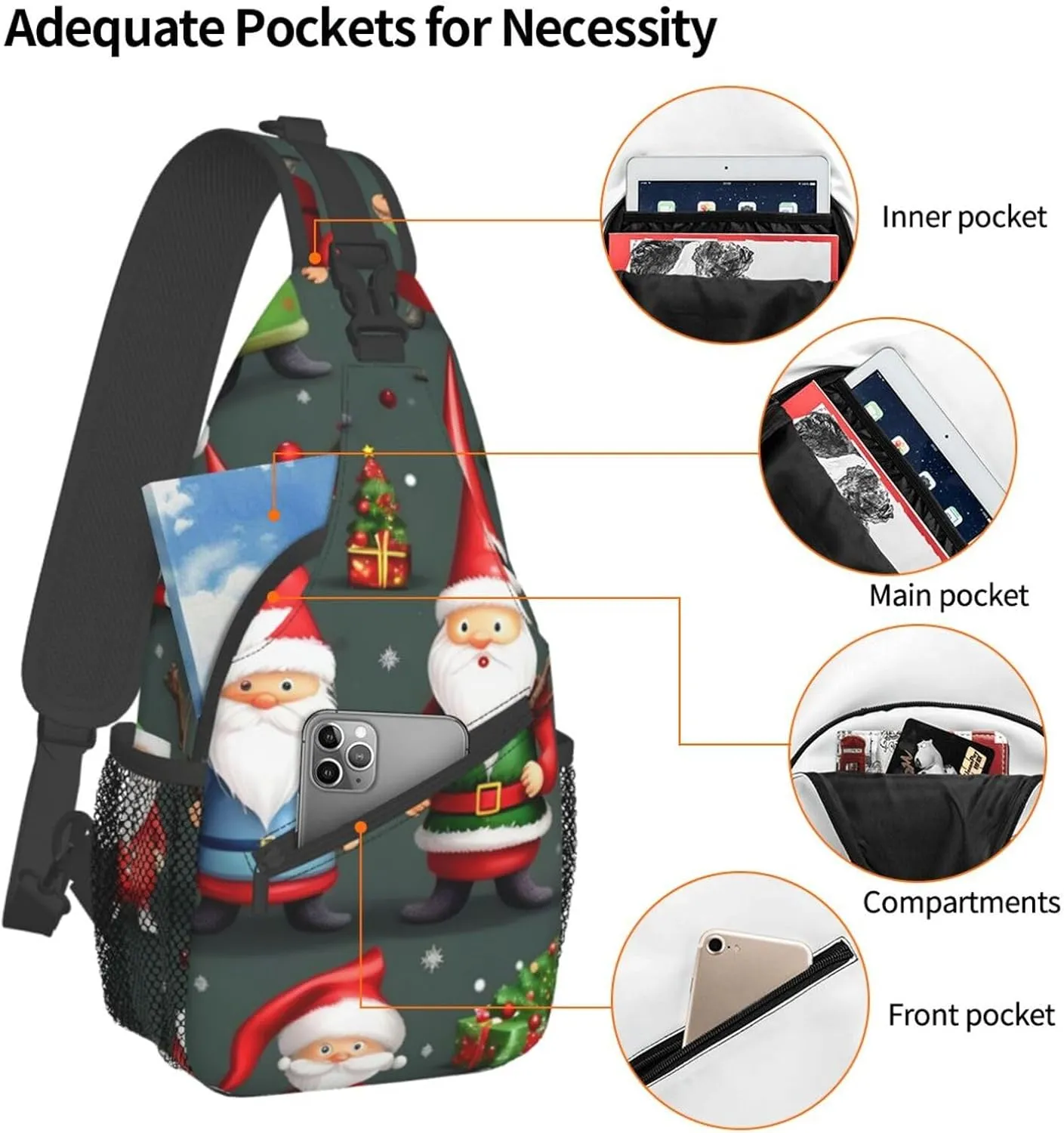 Xmas Funny Gnomes High Storage Capacity Chest Bag Diagonally Sling Backpack Crossbody Shoulder Bag For Men Women
