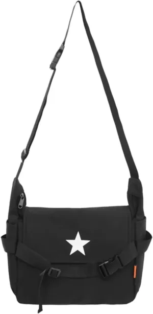 Y2K Aesthetic Crossbody Bag Star Pattern Grunge Messenger Bag Flap Zipper Closure Tote Bag Multipurpose Shoulder Bag