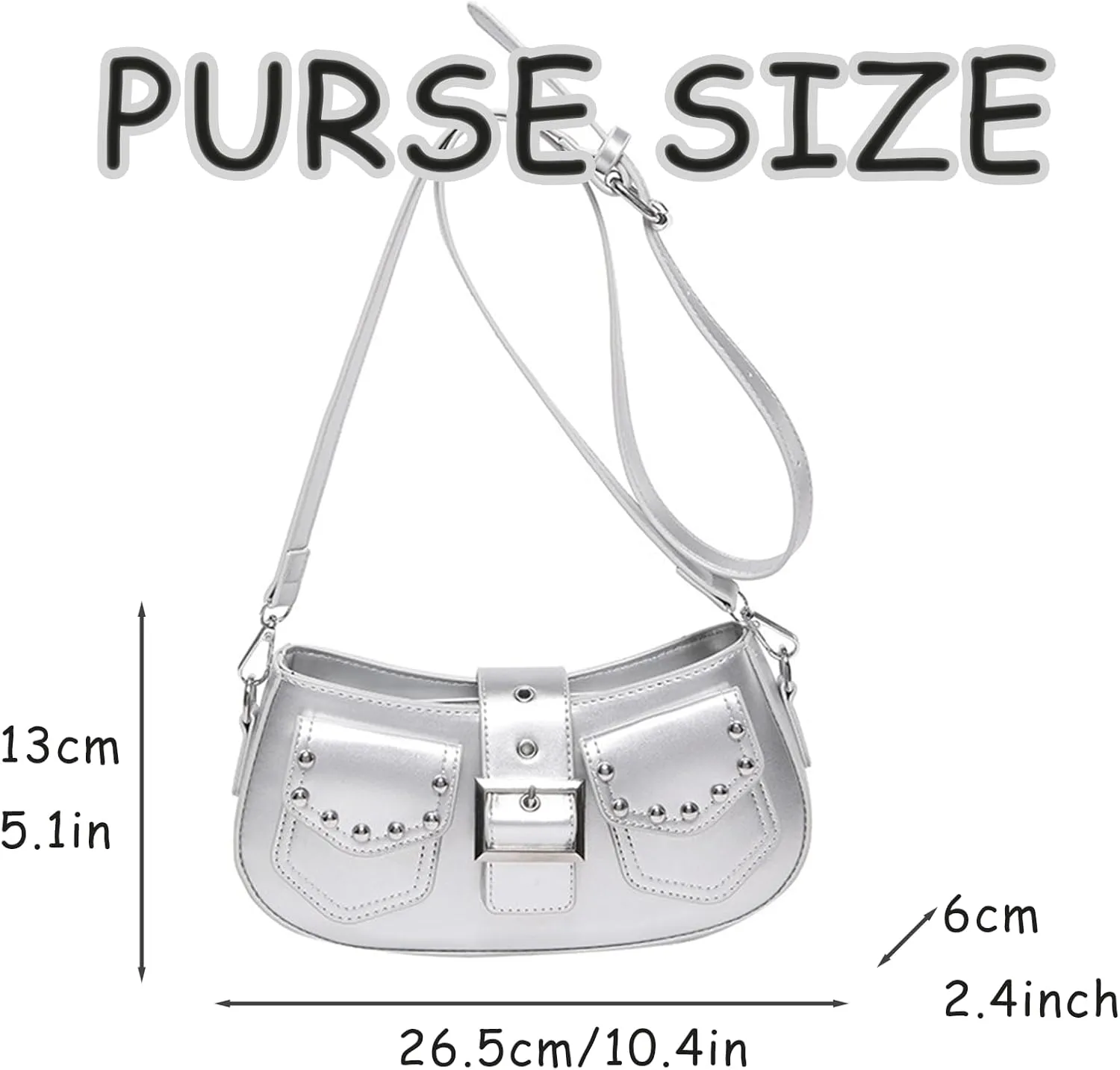 Y2k Purse Punk metallic Shoulder Bag with Silver Buckle 2000s Vintage Handbag Street Girly Grunge Studded Purses