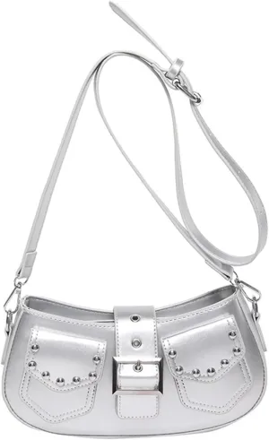 Y2k Purse Punk metallic Shoulder Bag with Silver Buckle 2000s Vintage Handbag Street Girly Grunge Studded Purses