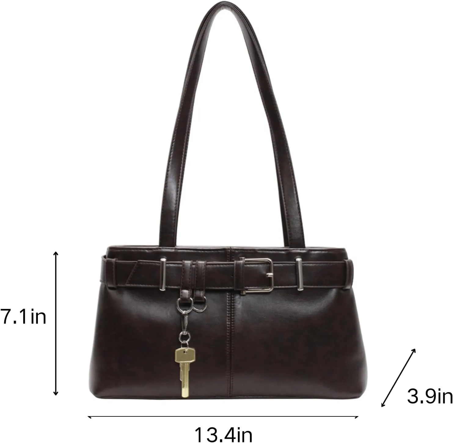 Y2K Shoulder Bag for Women,PU Leather Boston Bag with Key Decoration Belt Buckle for Work and Travel