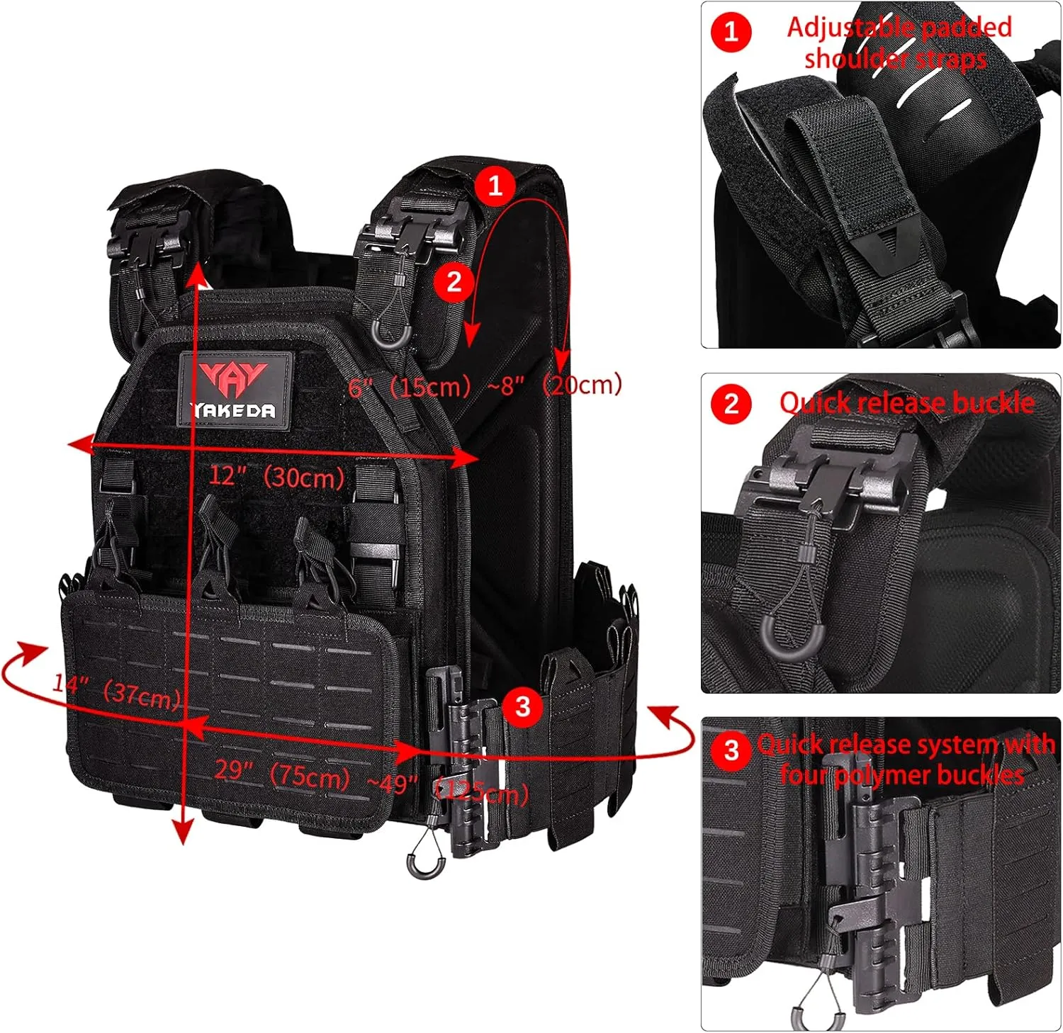 YAKEDA Tactical Outdoor Vest for Men /1000D Nylon Quick Release Laser-Cutting Modular Lightweight Vest