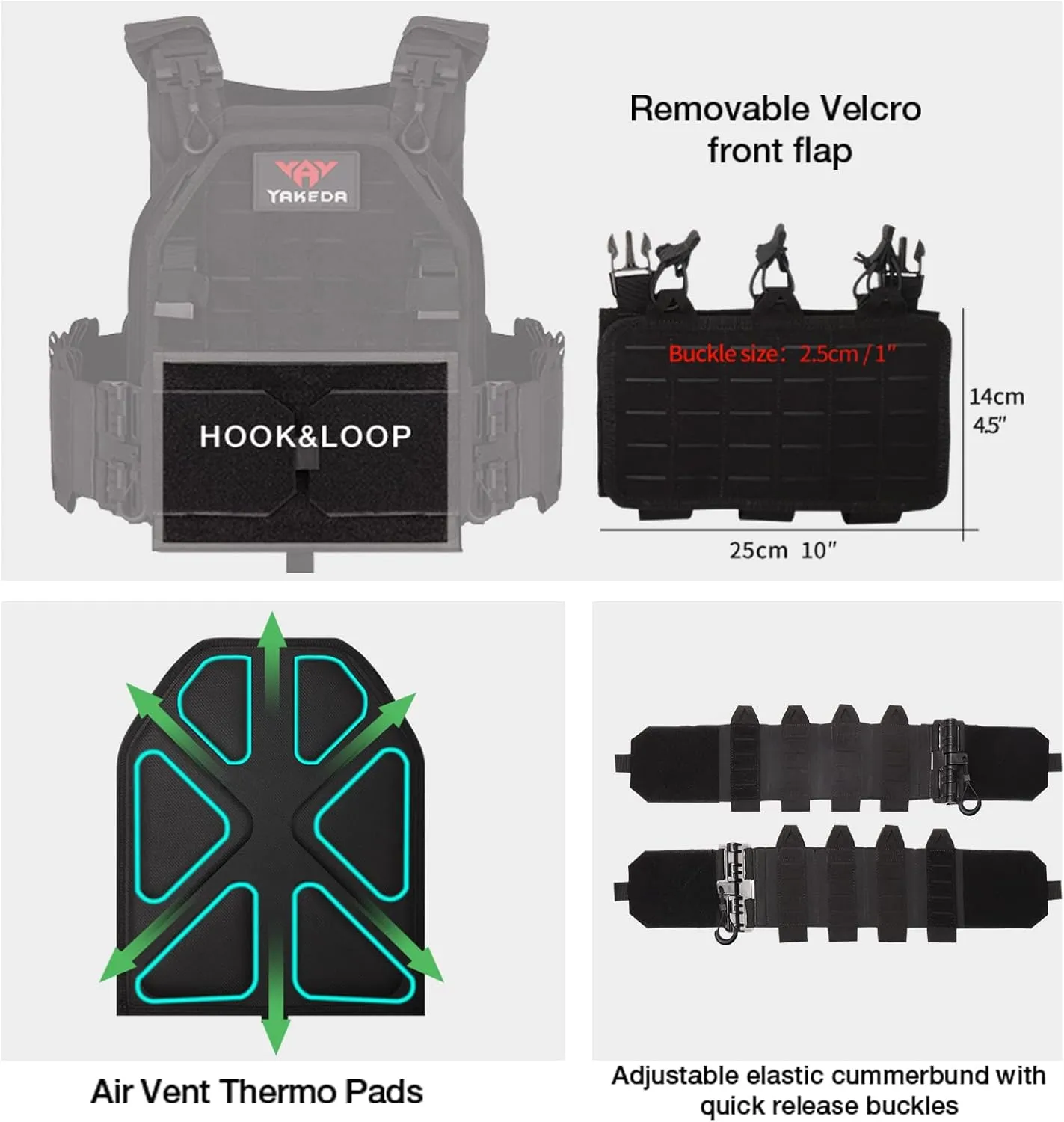 YAKEDA Tactical Outdoor Vest for Men /1000D Nylon Quick Release Laser-Cutting Modular Lightweight Vest