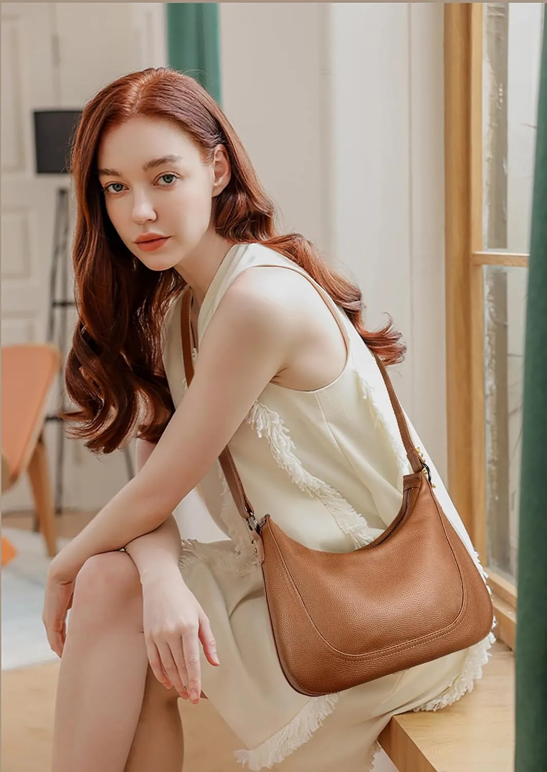 YALUXE Women’s Real Cowhide Leather Shoulder Bag Crescent Underarm Handbag Trendy Purse
