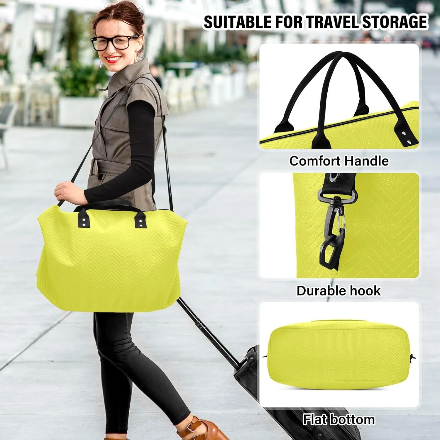 Yellow Travel Duffle Bag Duffel Bags Tote Gym Bag Weekender Bag Carry On Duffel Bags with Toiletry Bag Overnight Luggage Bag for Airplanes Women Men Yoga Sports Trip Adults