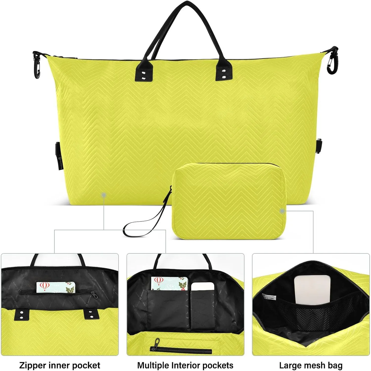 Yellow Travel Duffle Bag Duffel Bags Tote Gym Bag Weekender Bag Carry On Duffel Bags with Toiletry Bag Overnight Luggage Bag for Airplanes Women Men Yoga Sports Trip Adults