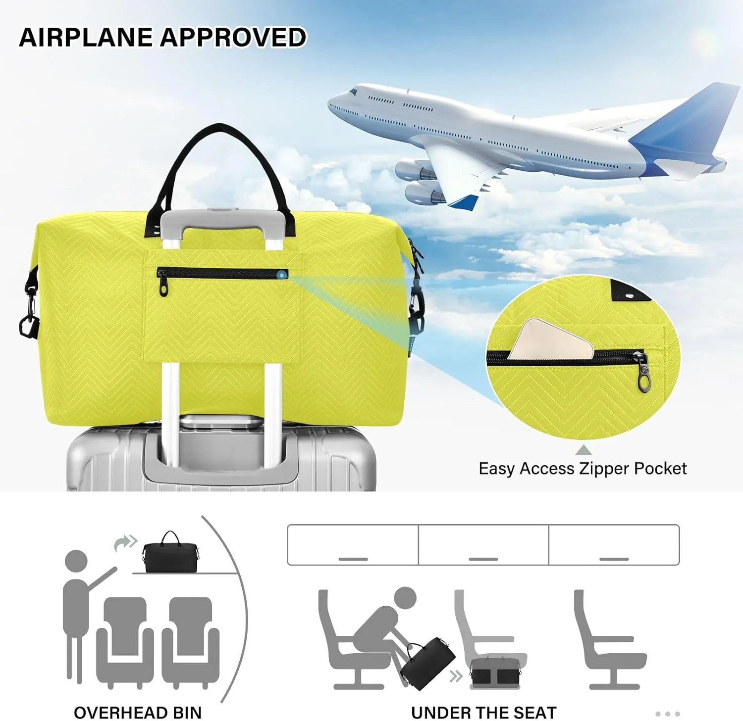 Yellow Travel Duffle Bag Duffel Bags Tote Gym Bag Weekender Bag Carry On Duffel Bags with Toiletry Bag Overnight Luggage Bag for Airplanes Women Men Yoga Sports Trip Adults