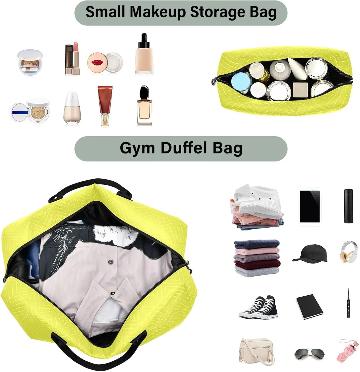 Yellow Travel Duffle Bag Duffel Bags Tote Gym Bag Weekender Bag Carry On Duffel Bags with Toiletry Bag Overnight Luggage Bag for Airplanes Women Men Yoga Sports Trip Adults