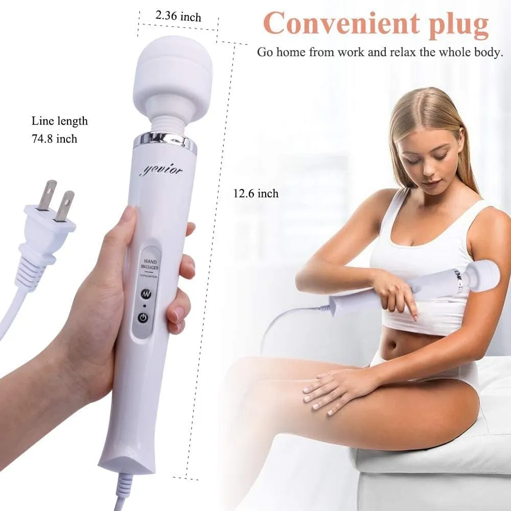 YEVIOR Wired Powerful Handheld Massager with 10 Pulse Settings Strong Vibration for Women,Personal Total Body Therapy Massager for Sports Recovery, Muscle Aches, Body Pain (White)