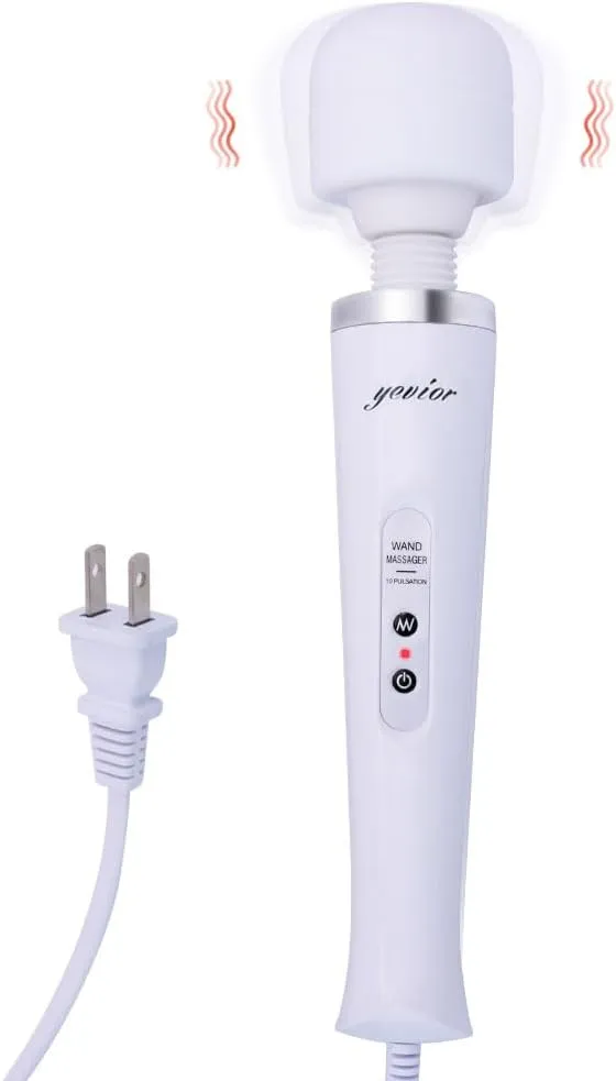 YEVIOR Wired Powerful Handheld Massager with 10 Pulse Settings Strong Vibration for Women,Personal Total Body Therapy Massager for Sports Recovery, Muscle Aches, Body Pain (White)
