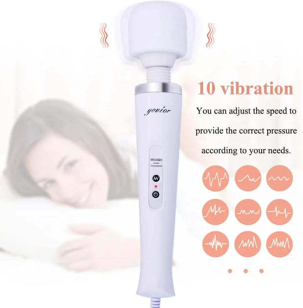 YEVIOR Wired Powerful Handheld Massager with 10 Pulse Settings Strong Vibration for Women,Personal Total Body Therapy Massager for Sports Recovery, Muscle Aches, Body Pain (White)