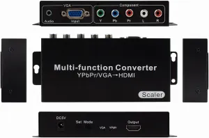 YPbPr RGB/ 5 RCA Component/VGA to HDMI Converter with Audio（3.5mm）- PC to HDMI,Support 1080p 60/50Hz,720p 60/50Hz Scaler Converter for PC Laptop Display Computer Projector