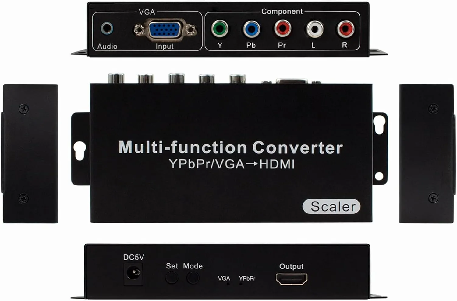 YPbPr RGB/ 5 RCA Component/VGA to HDMI Converter with Audio（3.5mm）- PC to HDMI,Support 1080p 60/50Hz,720p 60/50Hz Scaler Converter for PC Laptop Display Computer Projector
