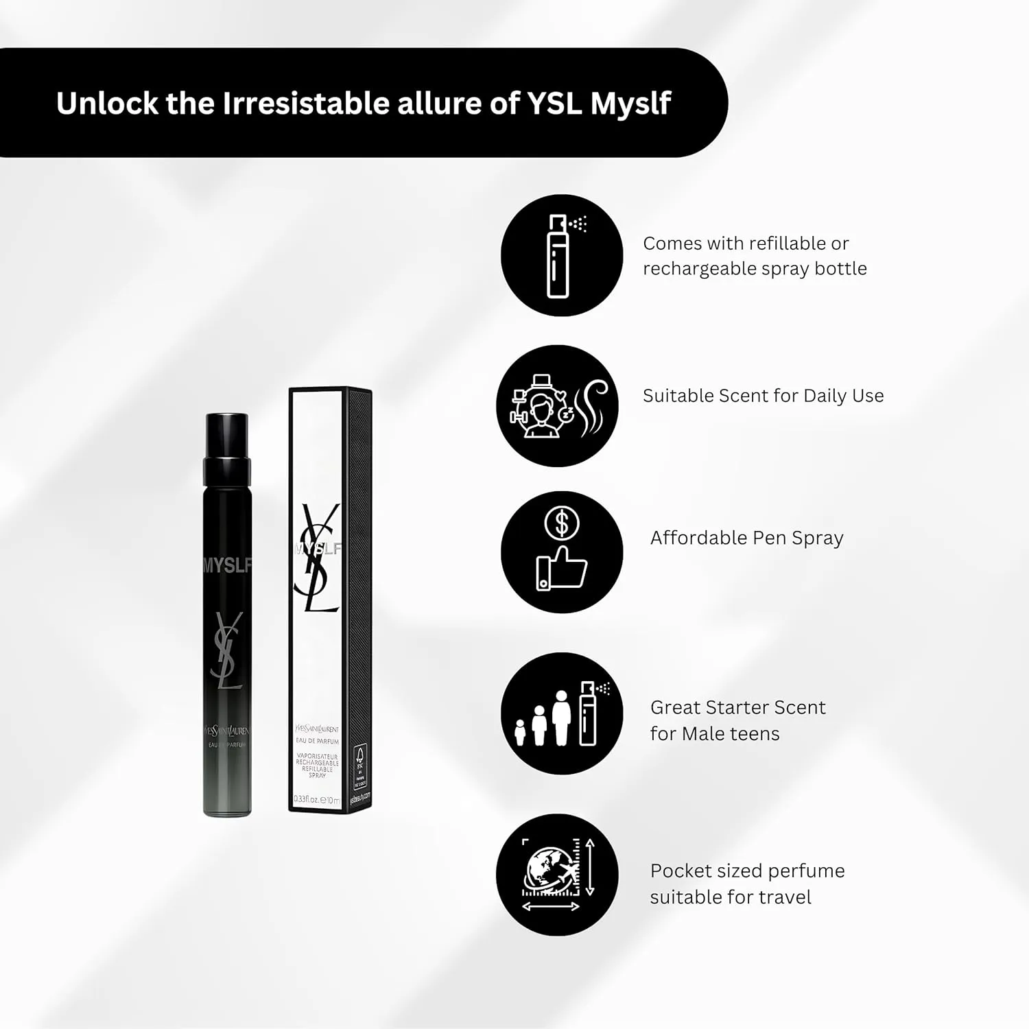 YVES SAINT LAURENT MYSLF Eau de Parfum Travel Spray 0.33 oz / 10 ml eau de parfum spray
