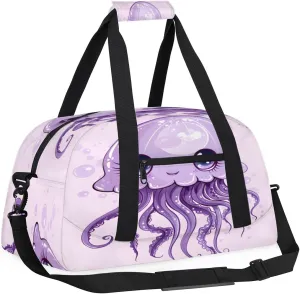 Yzrwebo Cute Jellyfish Kids Gym Sport Bag for Boys Girls, Purple Jellyfish Travel Duffle Bag Gymnastics Dance Bag Teen Weekender Overnight Carry on Tote Bags
