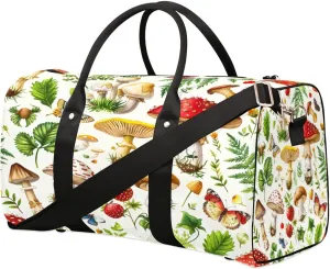 Yzrwebo Fern Leaf Mushroom Travel Duffle Bag for Men Women Strawberry Overnight Weekender Bag Foldable Travel Duffel Bag Large Sports Gym Bag Waterproof Luggage Tote Bag Tear Resistant