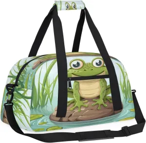 Yzrwebo Pond Frog Kids Gym Sport Bag for Boys Girls, Cartoon Frog Travel Duffle Bag Gymnastics Dance Bag Teen Weekender Overnight Carry on Tote Bags