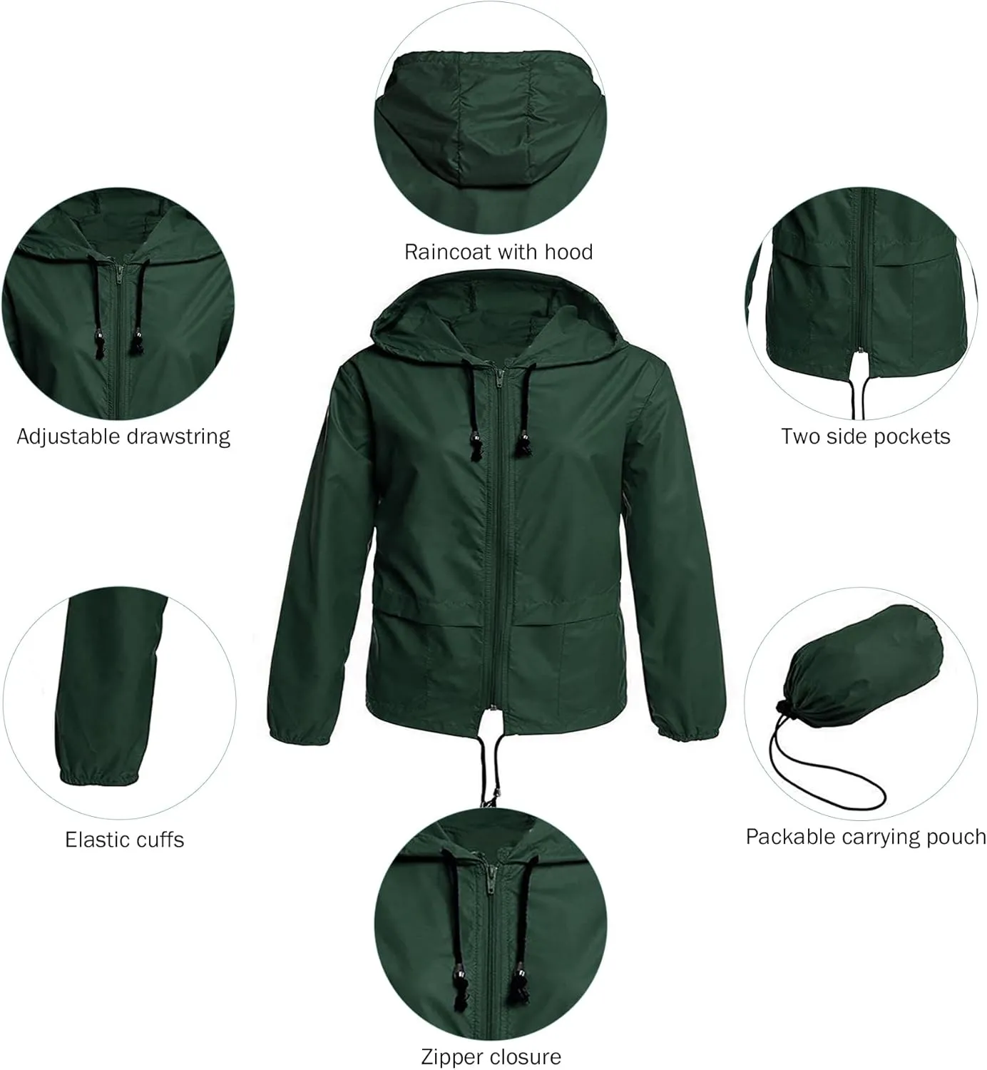 Zando Plus Size Rain Jacket Womens Waterproof with Hood Windbreaker Travel Rain Coat for Women Lightweight Packable Raincoat