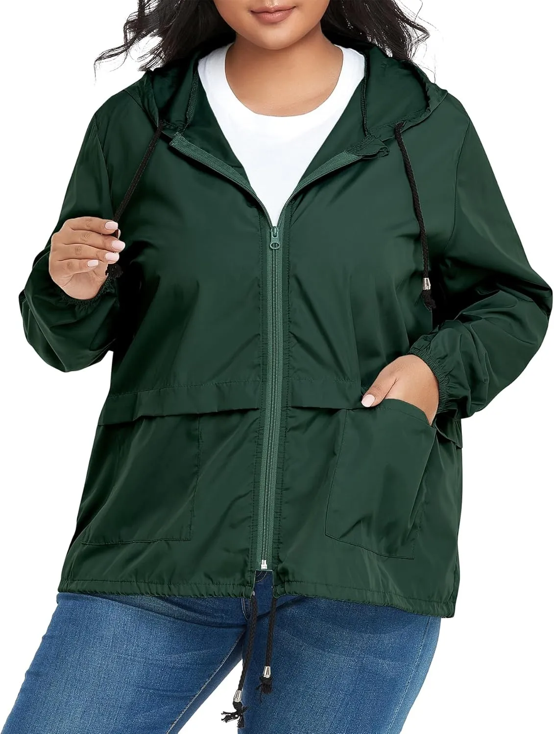 Zando Plus Size Rain Jacket Womens Waterproof with Hood Windbreaker Travel Rain Coat for Women Lightweight Packable Raincoat