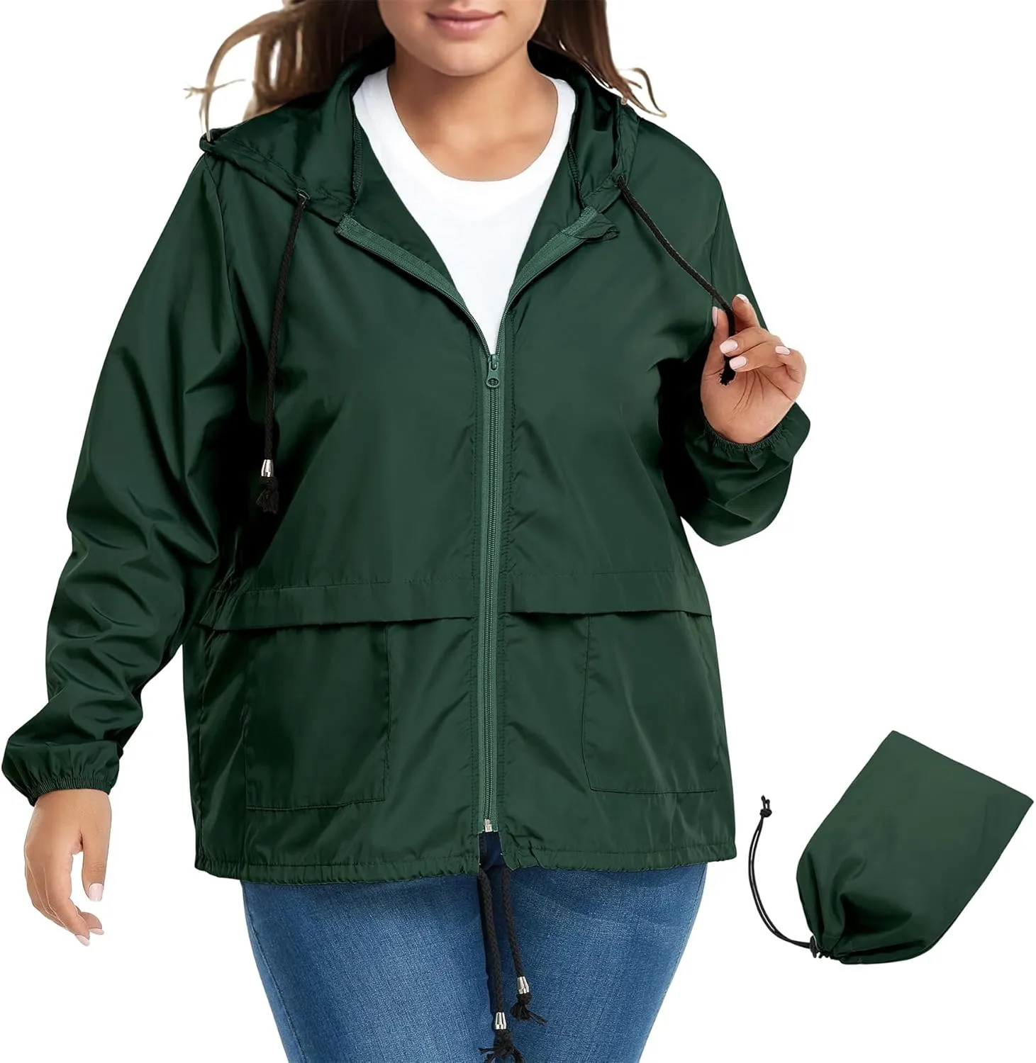 Zando Plus Size Rain Jacket Womens Waterproof with Hood Windbreaker Travel Rain Coat for Women Lightweight Packable Raincoat