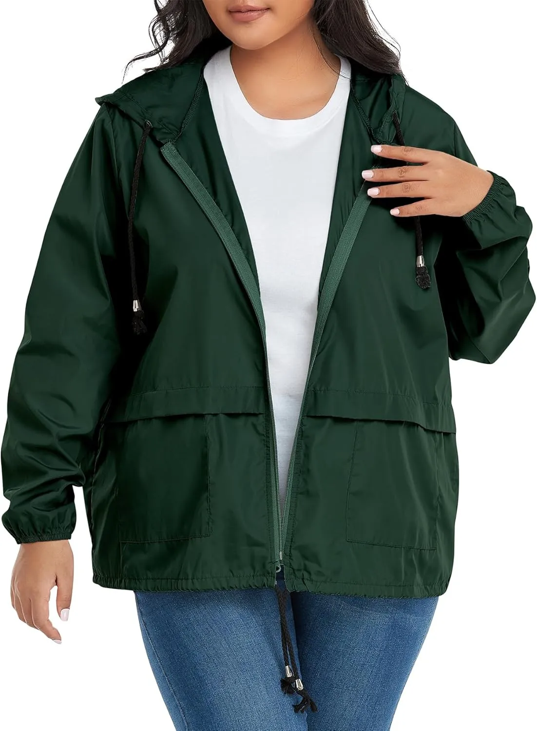 Zando Plus Size Rain Jacket Womens Waterproof with Hood Windbreaker Travel Rain Coat for Women Lightweight Packable Raincoat