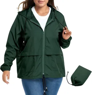 Zando Plus Size Rain Jacket Womens Waterproof with Hood Windbreaker Travel Rain Coat for Women Lightweight Packable Raincoat