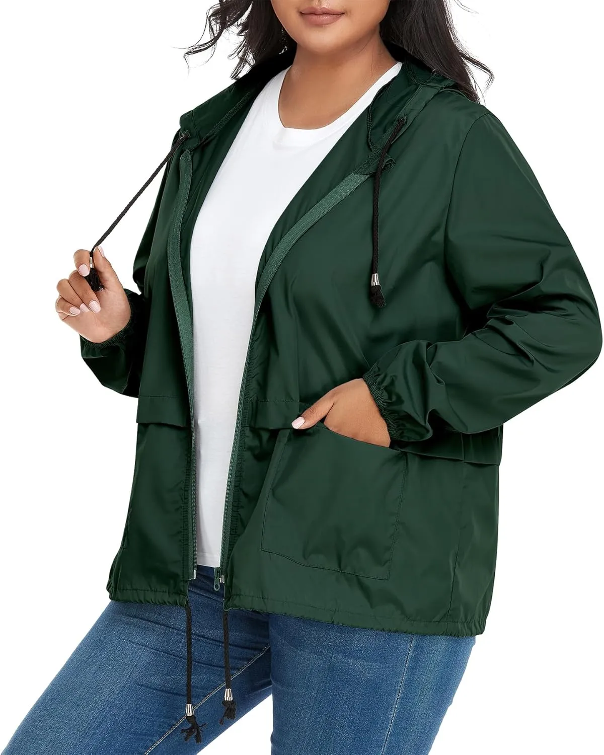Zando Plus Size Rain Jacket Womens Waterproof with Hood Windbreaker Travel Rain Coat for Women Lightweight Packable Raincoat