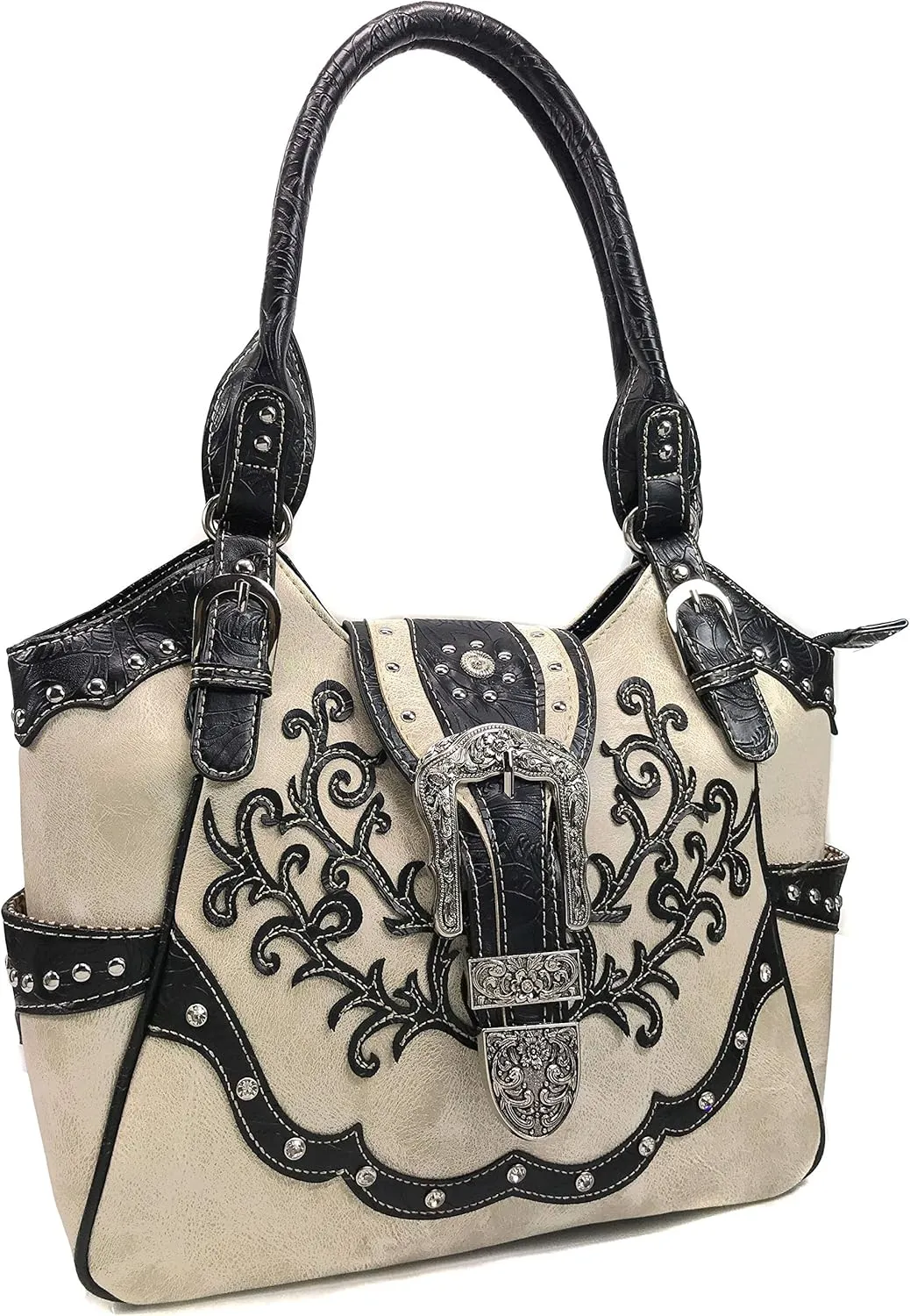 Zelris American Albino Western Floral Buckle Conceal Carry Women Tote Purse Handbag with Crossbody Wallet Set