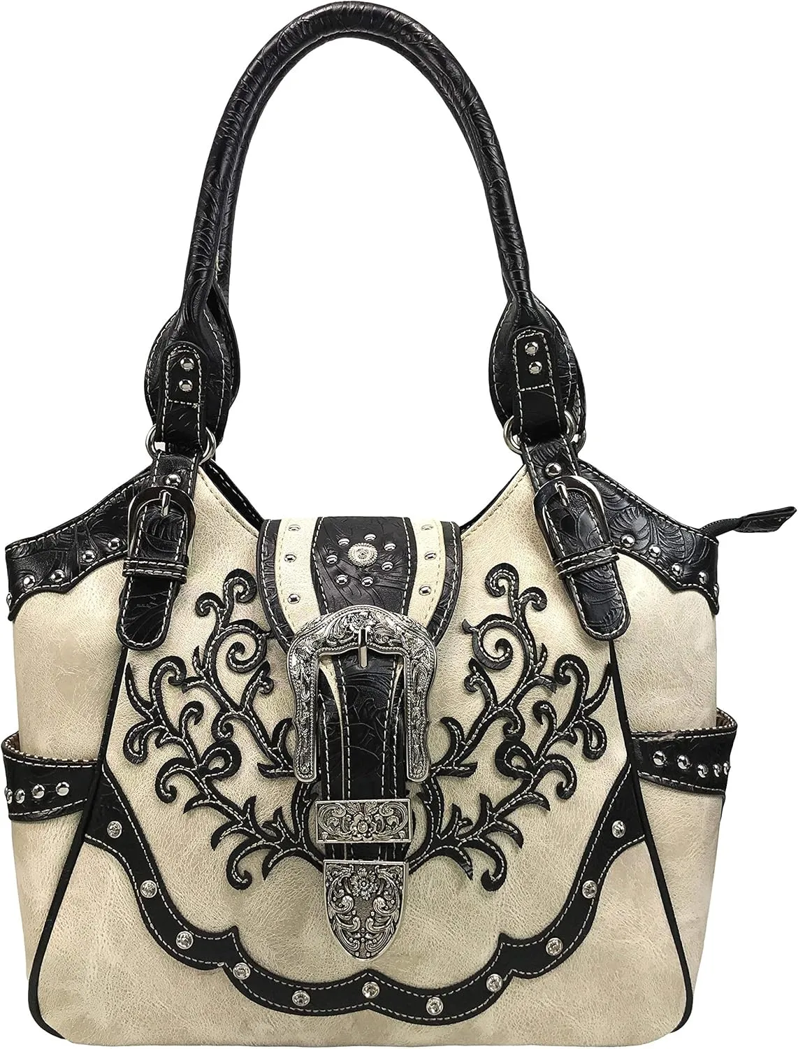 Zelris American Albino Western Floral Buckle Conceal Carry Women Tote Purse Handbag with Crossbody Wallet Set