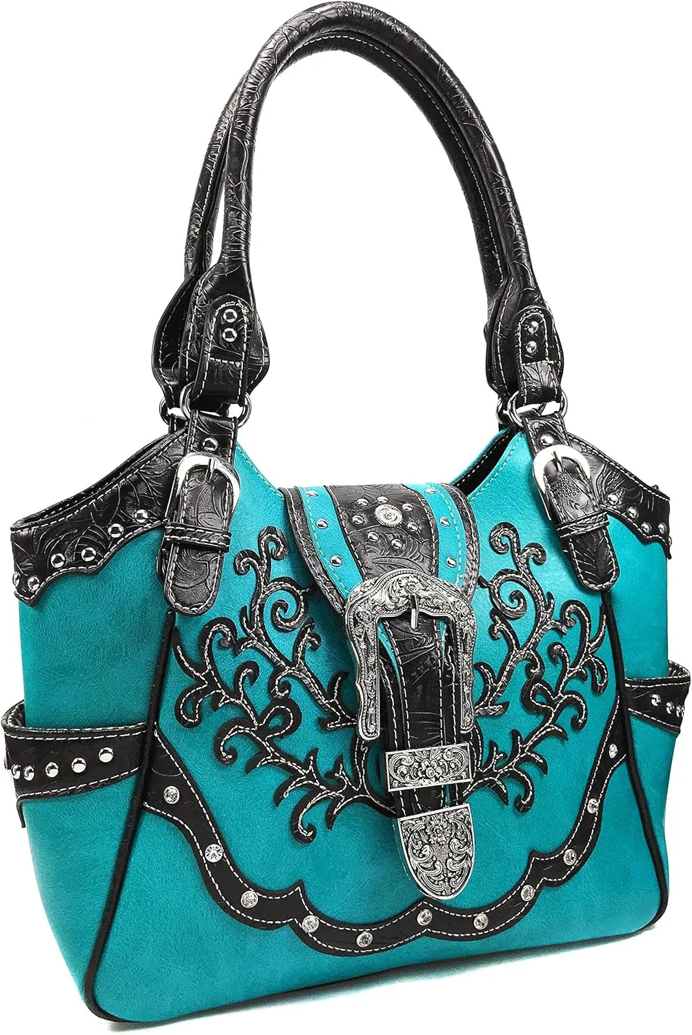Zelris American Albino Western Floral Buckle Conceal Carry Women Tote Purse Handbag with Crossbody Wallet Set