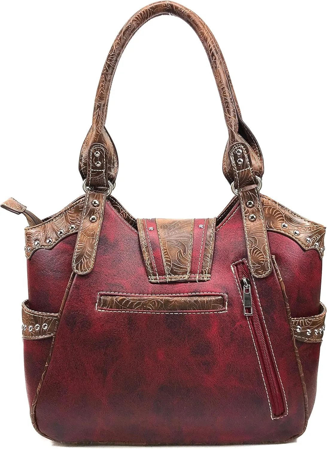 Zelris American Albino Western Floral Buckle Conceal Carry Women Tote Purse Handbag with Crossbody Wallet Set