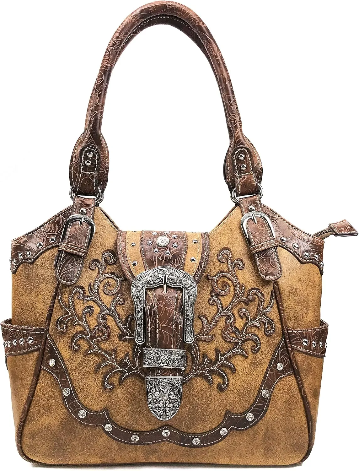 Zelris American Albino Western Floral Buckle Conceal Carry Women Tote Purse Handbag with Crossbody Wallet Set