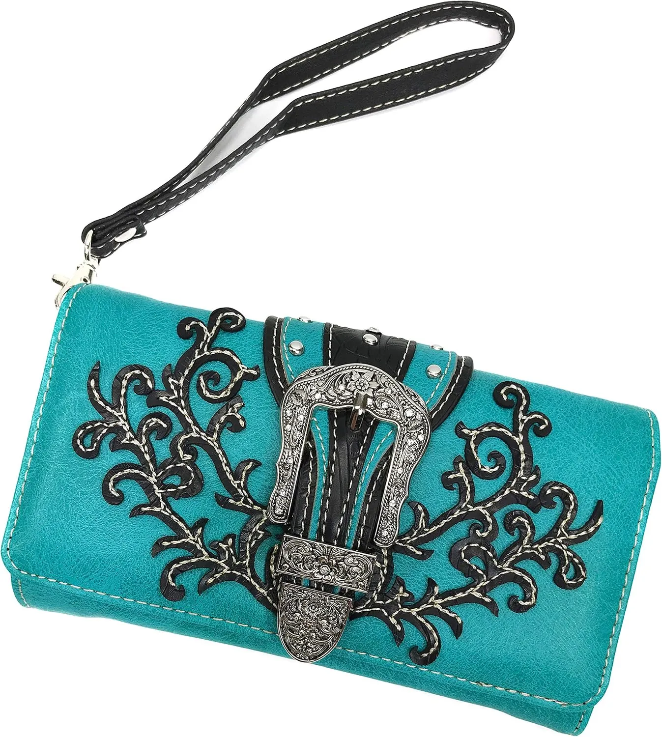 Zelris American Albino Western Floral Buckle Conceal Carry Women Tote Purse Handbag with Crossbody Wallet Set